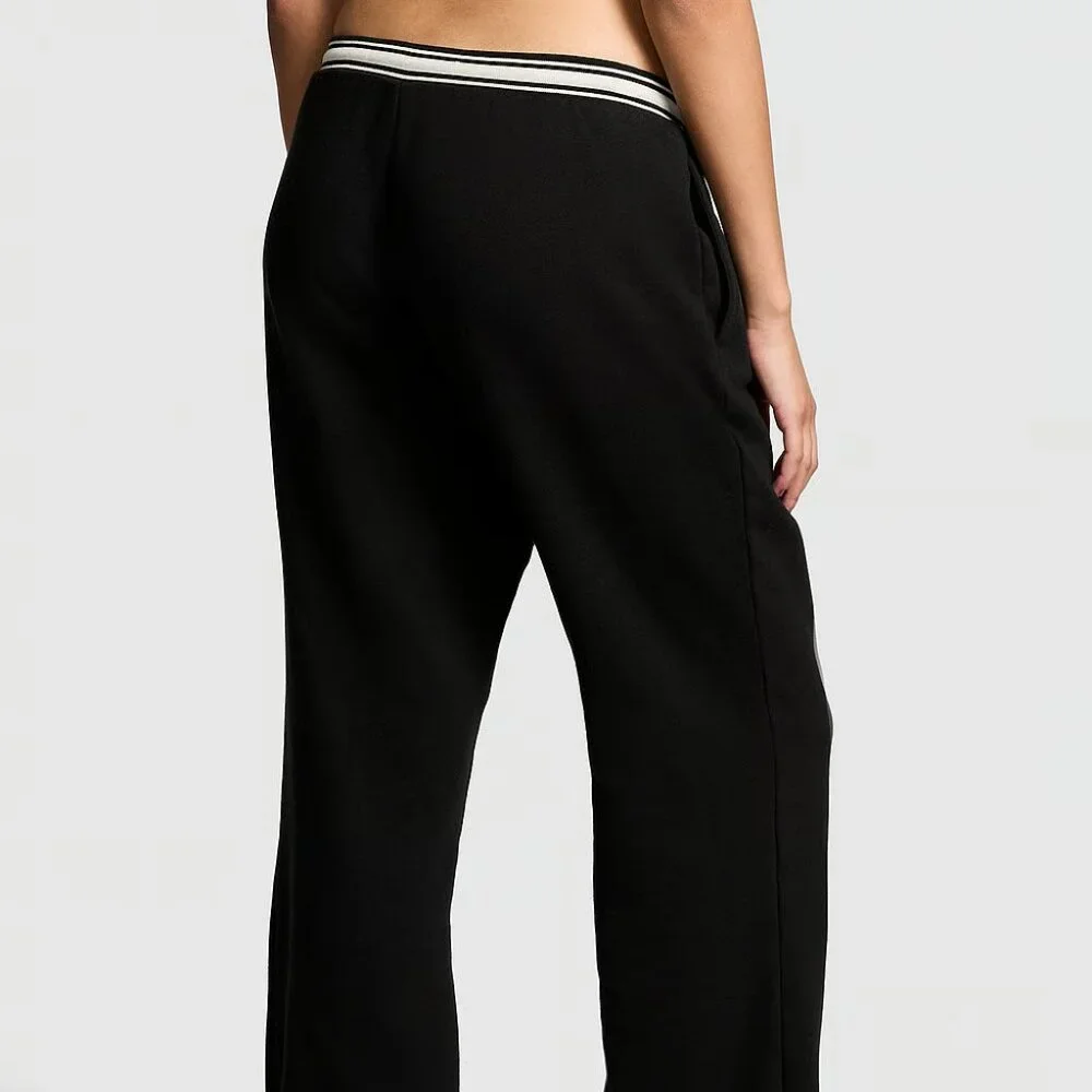 Victoria's Secret Pink- Flare Sweatpants L XL XXL Black Split Hem P Logo Bootcut - Picture 5 of 8
